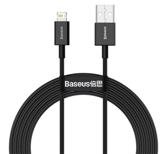 SUPERIOR adatkábel (USB - lightning, 2.4A, PD gyorstöltő, 100cm, törésgátló) FEKETECALYS-A01