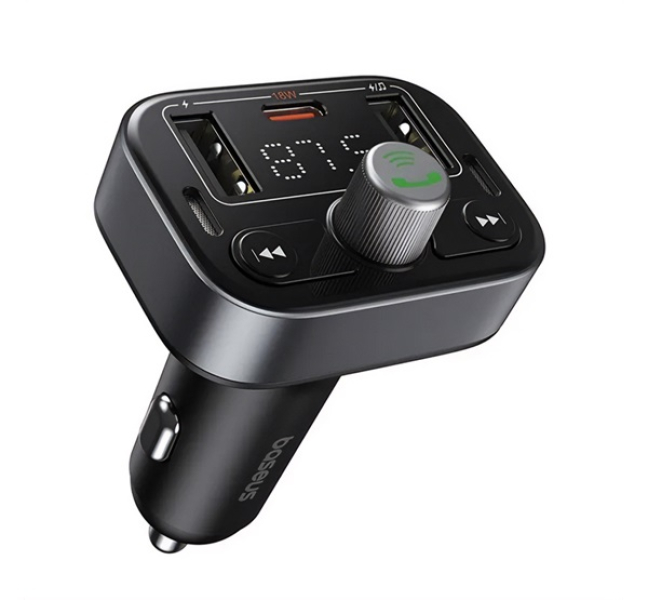 S-09 PRO bluetooth FM transmitter autós töltő 2 USB/Type-C aljzat (v5.3, 5V/2.4A, 18W, LED ki