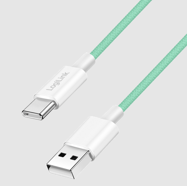 Logilink USB 2.0 Type-C kábel, C/M - A/M, 480 Mbps, 60W, nejlon, zöld, 0,5 m