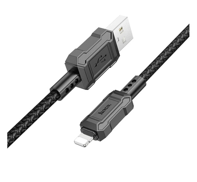 X94 adatkábel (USB - lightning, 2.4A, gyorstöltő, 100cm, törésgátló) FEKETE