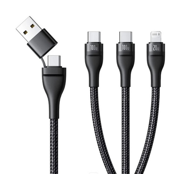 FLASH SERIES III adatkábel 3in1 (Type-C/USB - 2 Type-C/lightning, PD gyorstöltő, 100W, 150cm)