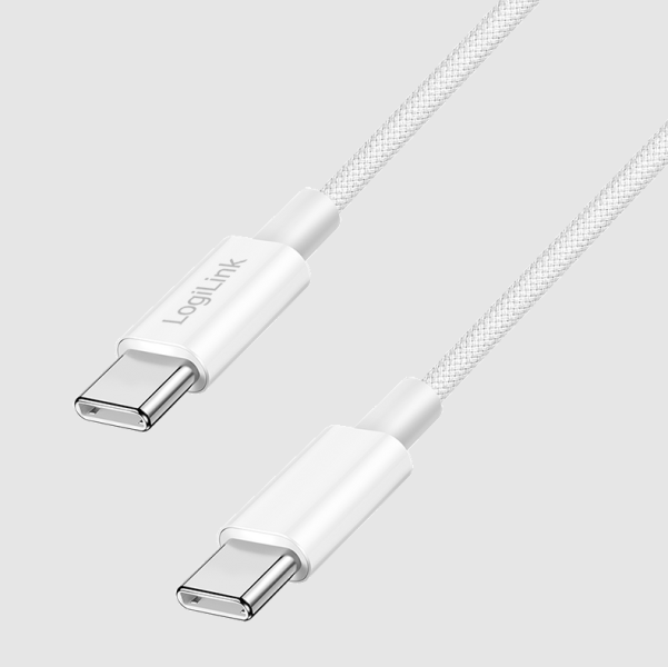 Logilink USB 2.0 Type-C kábel, C/M - C/M, 480 Mbps, 60W, nejlon, fehér, 0,5 m