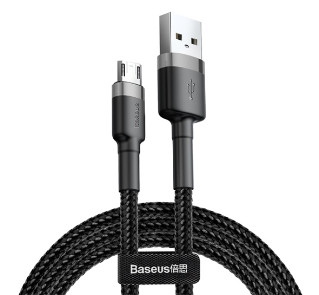 CAFULE adatkábel (USB - microUSB, 2.4A, gyorstöltő 3.0, 100cm, cipőfűző) SZÜRKE/FEKETECAMKLF-