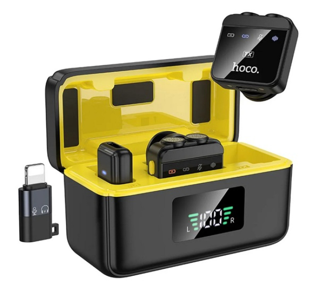 L17 bluetooth mikrofon 2db (Type-C, lightning, LAVALIER csíptethető, zajszűrő + töltőtok) FEKET