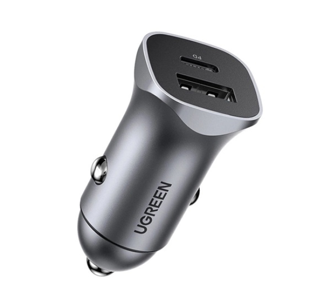 CD130 autós töltő USB+Type-C aljzat (24W, gyorstöltő) SÖTÉTSZÜRKE