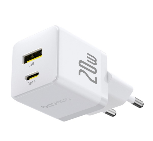 PALM hálózati töltő USB+Type-C aljzat (20W, PD gyorstöltő 3.0) FEHÉR