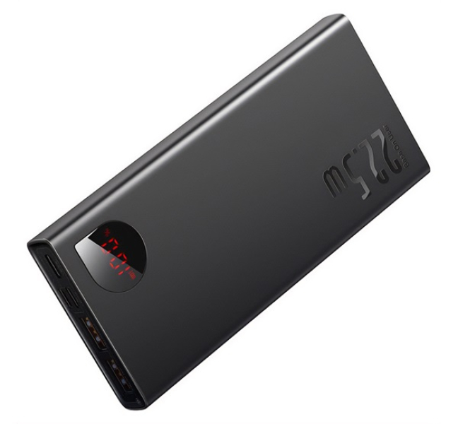 ADAMAN METAL vésztöltő 2 USB+Type-C aljzat (10000mAh, 22.5W, PD gyorstöltő 3.0, LED) FEKETEPP