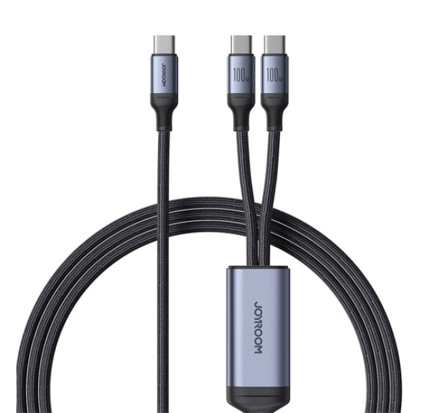 adatkábel 2in1 (Type-C - Type-C/Type-C, 100W, gyorstöltő, cipőfűző, 150cm) FEKETE