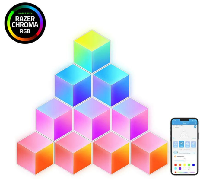 Glide Hexagon RGB 3D intelligens panelek, 10 darab, Zene szinkronizálás, Kompatibilis az Alexá