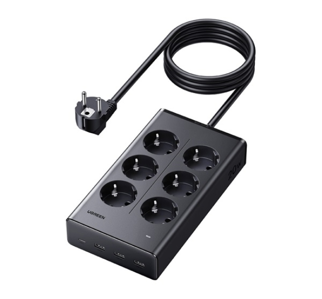 S622 hálózati elosztó 6 AC+3 USB+Type-C aljzat (20W, GaN, PD gyorstöltő 3.0 + 150cm tápkábel)