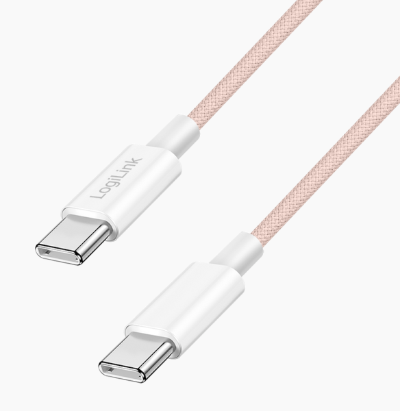 Logilink USB 2.0 Type-C kábel, C/M - C/M, 480 Mbps, 60W, nejlon, rózsaszín, 0,5 m