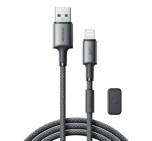 UNLIMITED adatkábel (USB - lightning, 3A, gyorstöltő, 120cm + mágneses kábelrendező) SZÜRKE