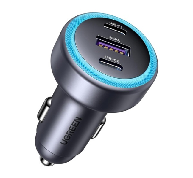 EC307 autós töltő USB+2 Type-C aljzat (30W, PD gyorstöltő 3.0) FEKETE