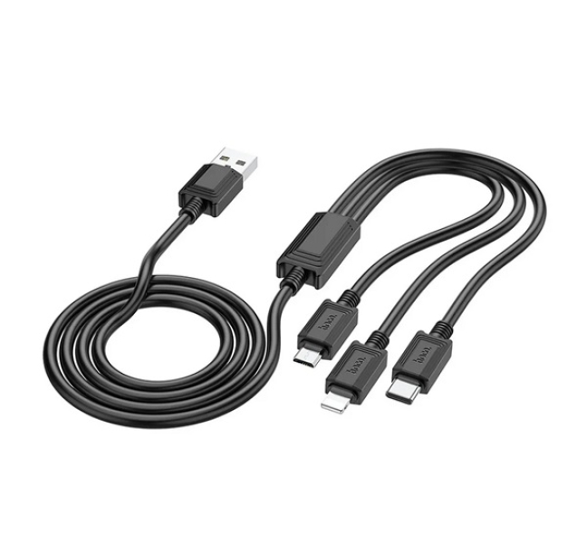 X74 töltőkábel 3in1 (USB - Type-C/lightning/microUSB, 2A, 100cm) FEKETE