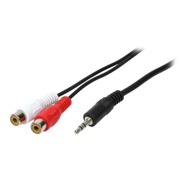 Audiokábel, 3,5 mm-es 3 tűs/M-2x RCA/F, fekete, 0,2 m (CA1047)
