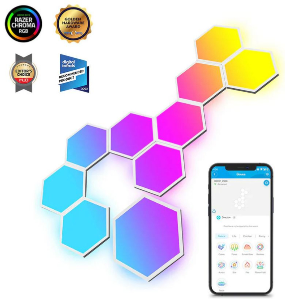 Glide Hexa RGBIC hatszögletű fénypanelek Hang + Wifi + Bluetooth vezérlésel