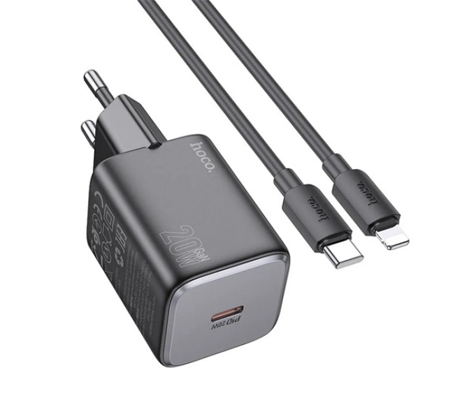 SPINNER hálózati töltő Type-C aljzat (20W, PD gyorstöltő 3.0 + lightning kábel) FEKETE