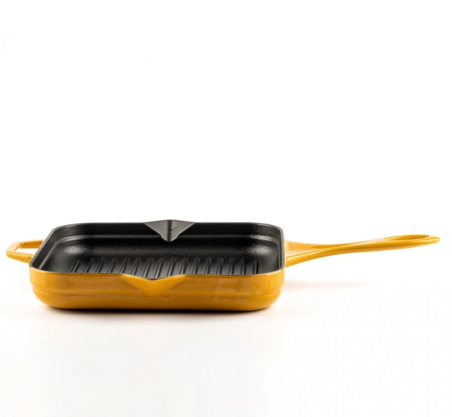 zománcozott öntöttvas grill serpenyő 28cmx28cm, sárga (HOS-KIEG-002)