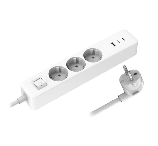 POWER STRIP hálózati elosztó 3 AC+USB+2 Type-C aljzat (20W, GaN, PD gyorstöltő + 150cm tápkáb