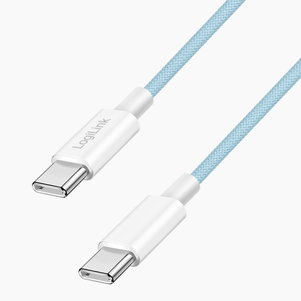 Logilink USB 2.0 Type-C kábel, C/M - C/M, 480 Mbps, 60W, nejlon, kék, 1,5 m