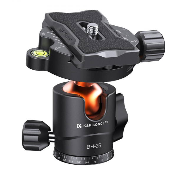 K&F Concept BH-25L állvány gömbfej, 25mm, 8kg teherbírás, vízmérték, arca swiss, 3/8"-1/4" (KF-31-02