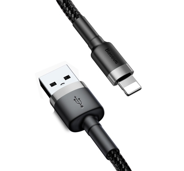 CAFULE adatkábel (USB - lightning, 1.5A, gyorstöltő 3.0, 200cm, cipőfűző) FEKETECALKLF-CG1