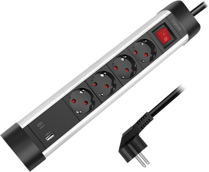 Logilink Aljzat 4 utas + kapcsoló, 4x CEE 7/3, 1x USB-A, 1x USB-C