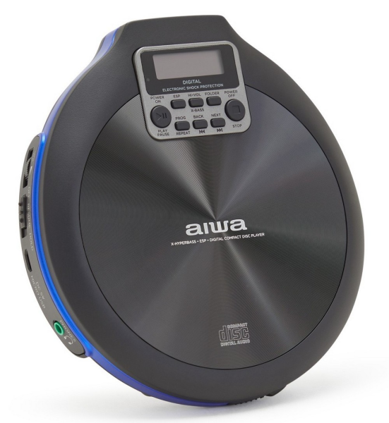 hordozható MP3 Discman, fülhallgatóval és tárolóval, kék (15470)