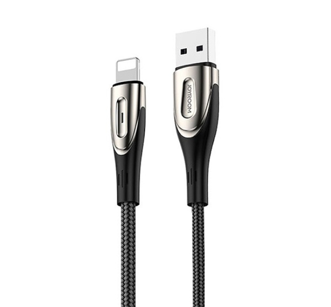 adatkábel (USB - lightning, 3A, gyorstöltő, 120cm, LED jelzés) FEKETE