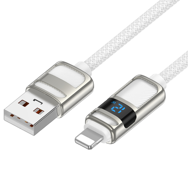 U137 Line töltő adatkábel kijelzővel iPhone USB-A - Lightning fehér 1,2m