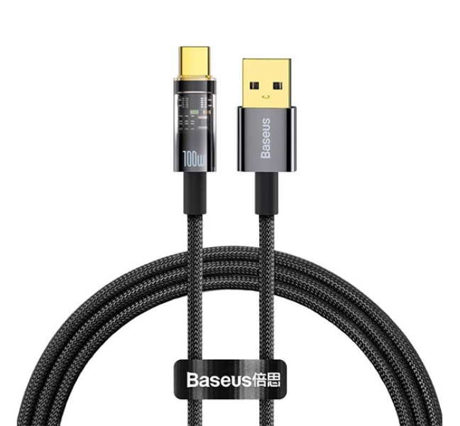 EXPLORER adatkábel (USB - Type-C, 100W, gyorstöltő, 100cm, cipőfűző) FEKETECATS000201