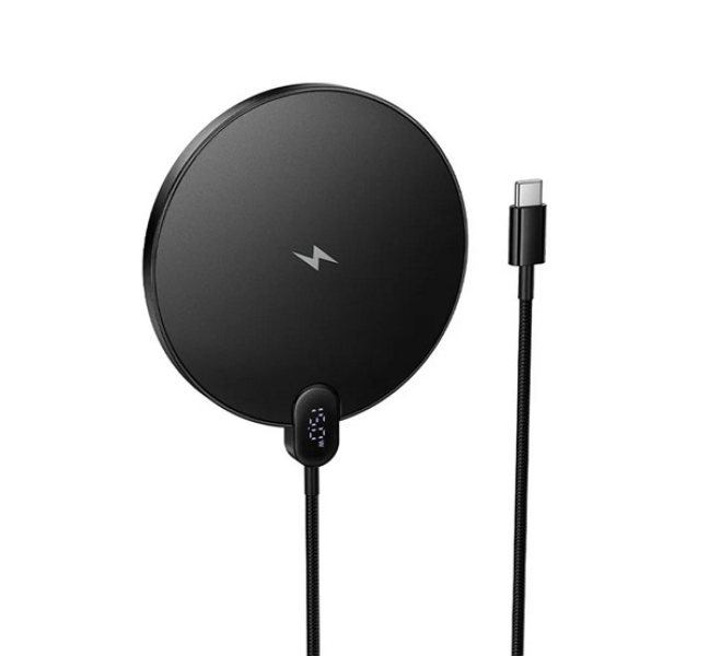 CW62 asztali töltő (15W, wireless, mágneses, 120cm, LED kijelző) FEKETE