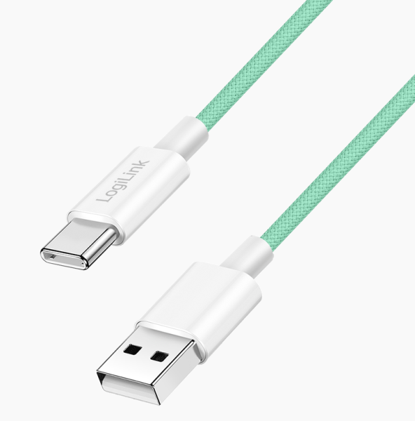 Logilink USB 2.0 Type-C kábel, C/M - A/M, 480 Mbps, 60W, nejlon, zöld, 1 m