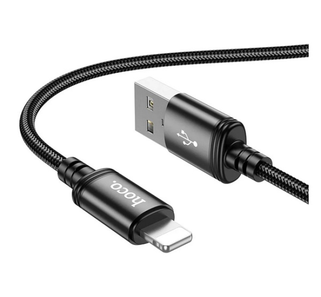 X89 adatkábel (USB - lightning, 2.4A, gyorstöltő, 100cm, cipőfűző) FEKETE
