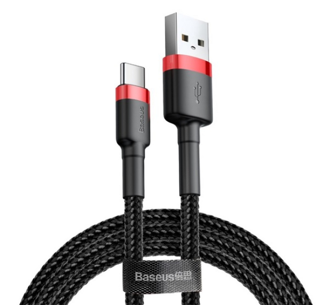 CAFULE adatkábel (USB - Type-C, 2A, PD gyorstöltő 3.0, 300cm, cipőfűző) PIROS/FEKETECATKLF-U9