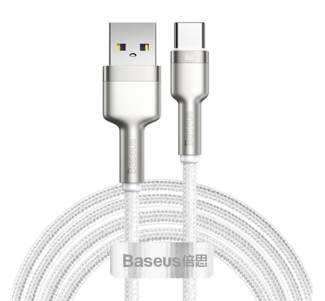 CAFULE adatkábel (USB - Type-C, 66W, gyorstöltő, 200cm, törésgátló) FEHÉRCAKF000202