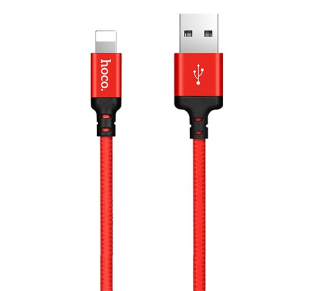 X14 adatkábel (USB - lightning, gyorstöltő, 100cm, cipőfűző) PIROS