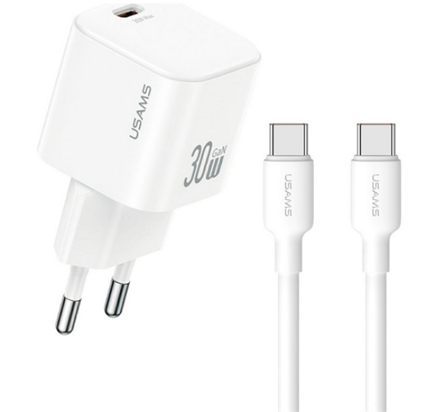 JO hálózati töltő Type-C aljzat (30W, PD gyorstöltő + Type-C kábel) FEHÉR