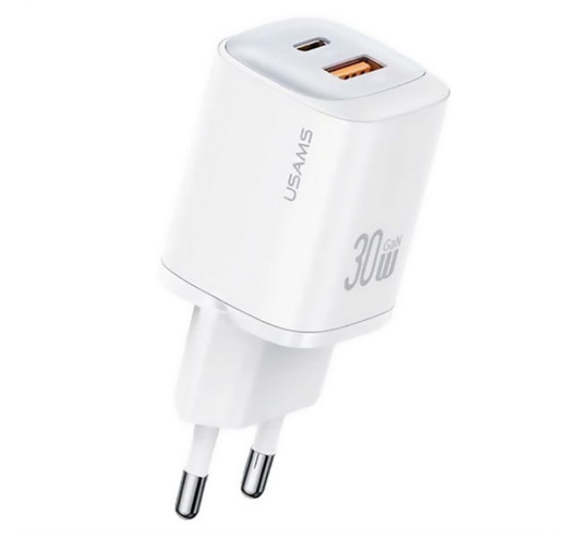 CC254 hálózati töltő USB+Type-C aljzat (30W, GaN, PD gyorstöltő) FEHÉR