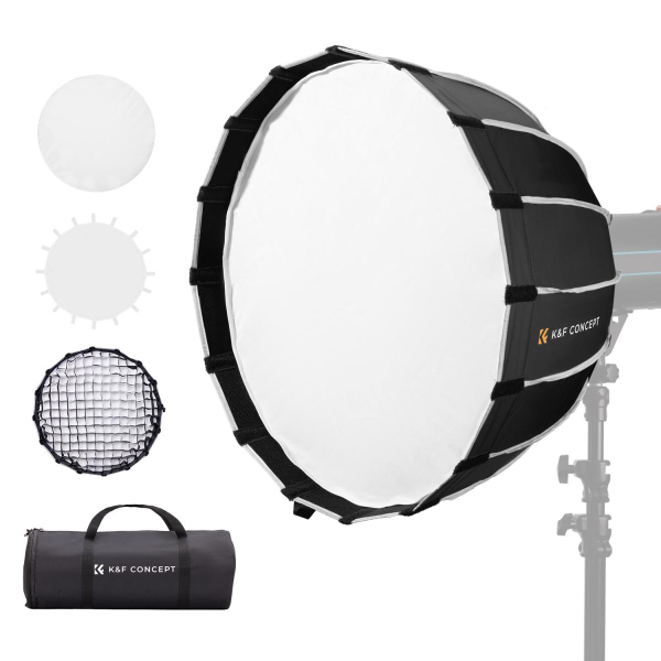 K&F Concept 60cm átmérőjű, parabolic softbox, gyorscsatlakozás, méhsejt rács, Bowens csatlakozás (KF