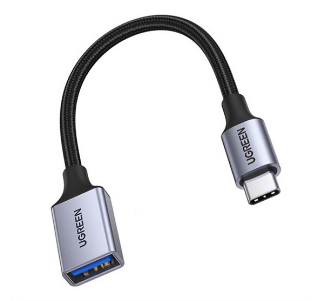 US378 adapter kábel (USB aljzat - Type-C, OTG, 15cm, cipőfűző) FEKETE