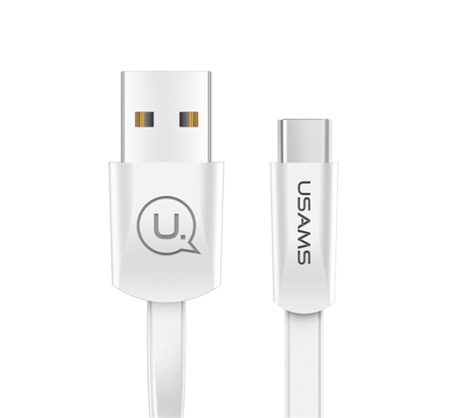 U2 adatkábel (USB - Type-C, gyorstöltő, 120cm, lapos kábel) FEHÉR