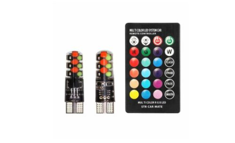 Távirányítós LED T10 W5W RGB / 12V (SMD-W06515-4)
