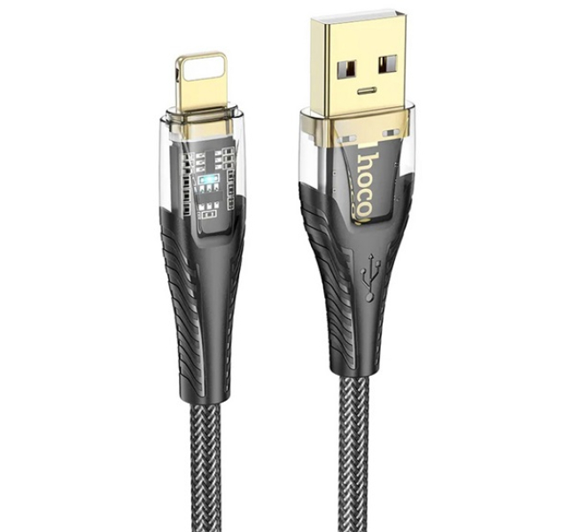 U121 adatkábel (USB - lightning, 2.4A, gyorstöltő, 120cm, LED jelzés, cipőfűző) FEKETE