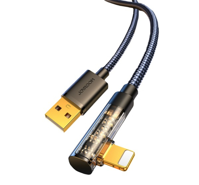 adatkábel (USB - lightning, 2.4A, gyorstöltő, 120cm, 90 fokos) FEKETE