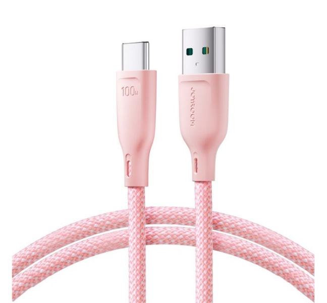 adatkábel (USB - Type-C, 100W, gyorstöltő, cipőfüző, 100cm) RÓZSASZÍN