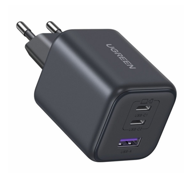 X527 hálózati töltő USB+2 Type-C aljzat (45W, GaN, gyorstöltő) SÖTÉTSZÜRKE