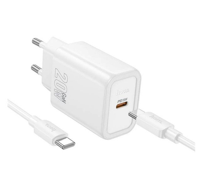 N60 hálózati töltő Type-C aljzat (20W, PD gyorstöltő 3.0 + Type-C kábel) FEHÉR