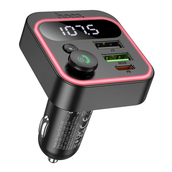 E85 Autós FM transzmitter Bluetooth QC3.0 PD 20W fekete