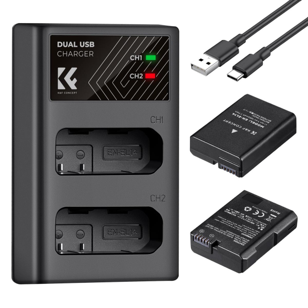 K&F Concept hordozható dupla USB-C akkumulátor MH-24 töltő + 2db EN-EL14 akkumulátor 1050mAh (KF-28-